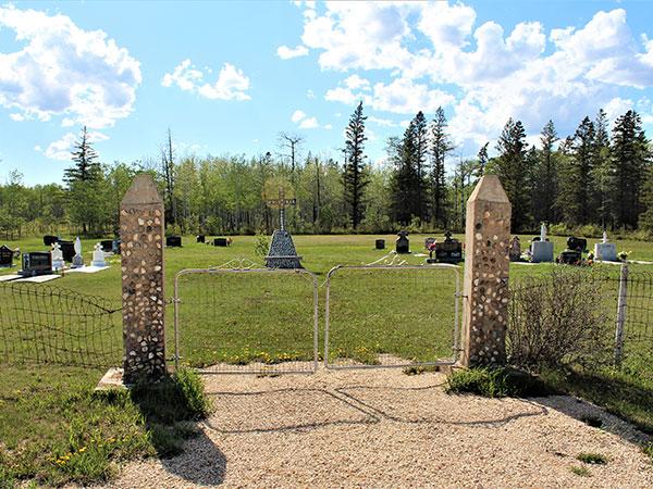 Zion Cemetery entrance gate with stone pillars