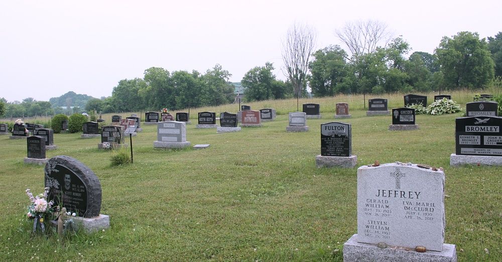 Well-maintained cemetery rows with granite headstones